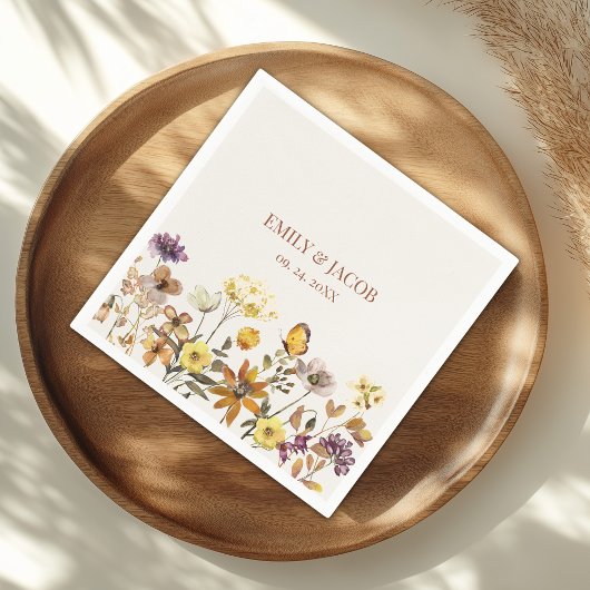 クリーム&テラコッタワイルドフラワーボホ結婚のナプキンス スタンダードカクテルナプキン