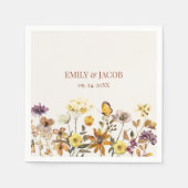 クリーム&テラコッタワイルドフラワーボホ結婚のナプキンス スタンダードカクテルナプキン (正面)