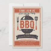 クリーム ネイビー オレンジ BBQ パーティー 招待状 (正面)