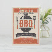 クリーム ネイビー オレンジ BBQ パーティー 招待状 (スタンド正面)