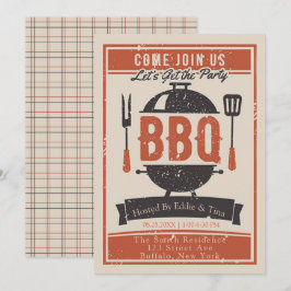 クリーム ネイビー オレンジ BBQ パーティー 招待状