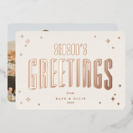 クリーム+バラ金ゴールドシーズンの挨拶と星写真 箔シーズンカード