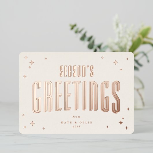 クリーム+バラ金ゴールドシーズンの挨拶と星写真 箔シーズンカード (立ち正面)