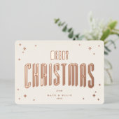 クリーム+バラ金ゴールドメリークリスマスレトロ星写真 箔シーズンカード (立ち正面)