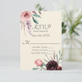 クリーム&バーガンディフローラウェディングRSVPカード 出欠カード (スタンド正面)