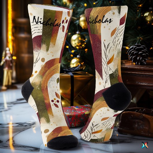 クリーム、バーガンディ、オリーブの金色の秋のソックス ソックス