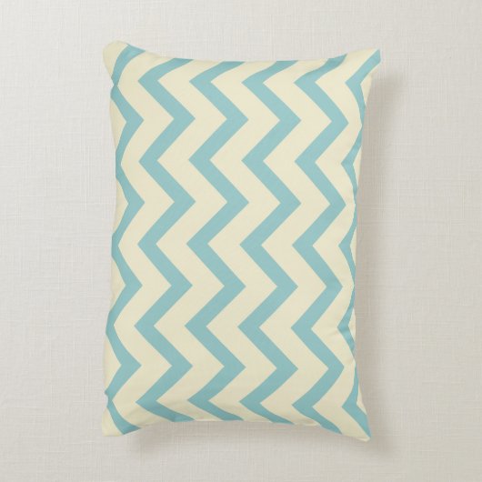 クリーム&パステルティール(緑がかった色)シェブロンジグザグパターン アクセントクッション (裏面(縦))