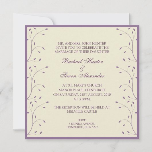 クリーム&パープルフローラ結婚ズ 招待状 (正面)