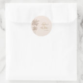 クリーム パーム ツリー & アンパサンド ネーム ウェディング ラウンドシール (バッグ)