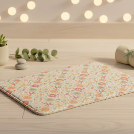 クリーム&ピンクの花&ヒトデ バスマット