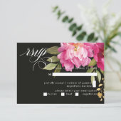 クリーム&ピンク牡丹ウォーターカラーフラワーブラック 出欠カード (スタンド正面)
