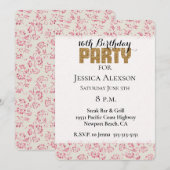 クリーム ピンク グリッター フラワー ゴールド グリッター パーティー 招待状 (正面/裏面)