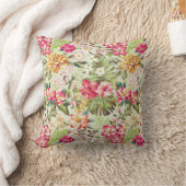 クリーム、ピンク、緑の熱帯花のパターン クッション (ブランケット)