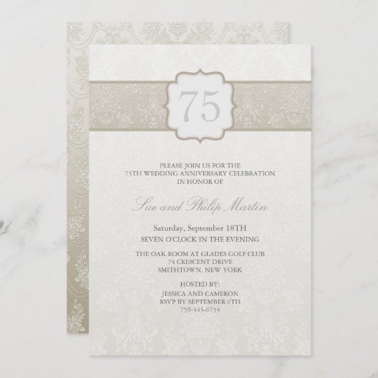 クリーム フラワーダマスク 結婚記念日 招待状 (正面/裏面)