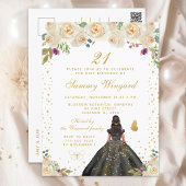 クリーム フローラル ダークスキン プリンセス バースデーパーティー ポストカード