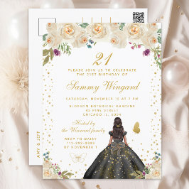 クリーム フローラル ダーク スキン プリンセス バースデー パーティー ポストカード