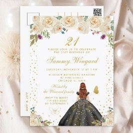 クリーム フローラル ブラウン ヘア プリンセス バースデー パーティー ポストカード