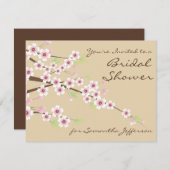 クリーム/ブラウンブロッサムブライダルシャワー招待 招待状 (正面/裏面)