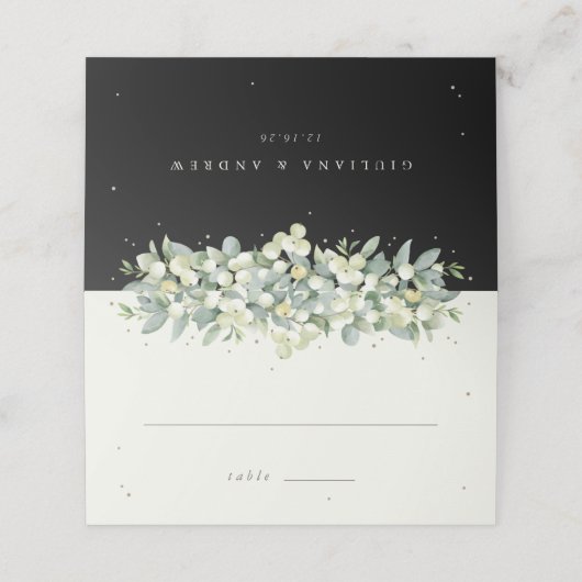 クリーム/ブラックスノーベリー+ユーカリ結婚ス プレイスカード (外部開封)