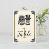 クリーム ブラック ゴールド ヴィンテージ スケルトン ウェディング 招待状 (スタンド正面)