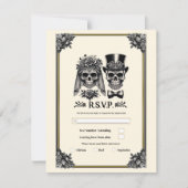 クリーム ブラック ゴールド ヴィンテージ スケルトン ウェディング RSVP 招待状 (正面)