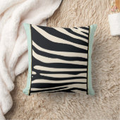 クリーム、ブラック、ミントの緑のゼブラ印刷 クッション (ブランケット)