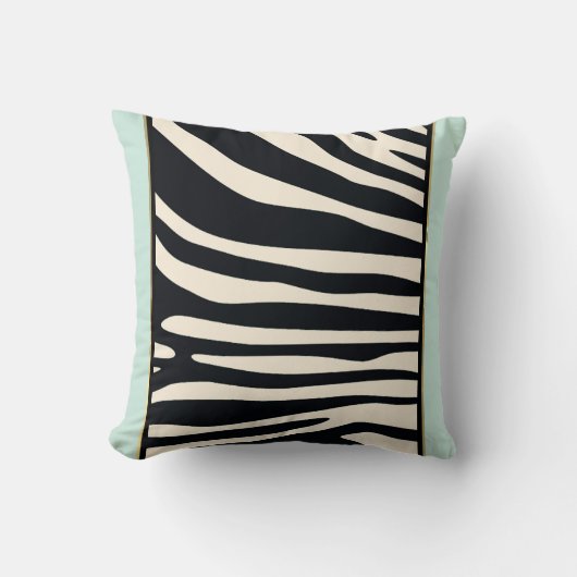 クリーム、ブラック、ミントの緑のゼブラ印刷 クッション (正面)