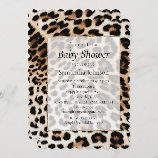クリーム ブラック レオパード プリント 招待状 (正面/裏面)