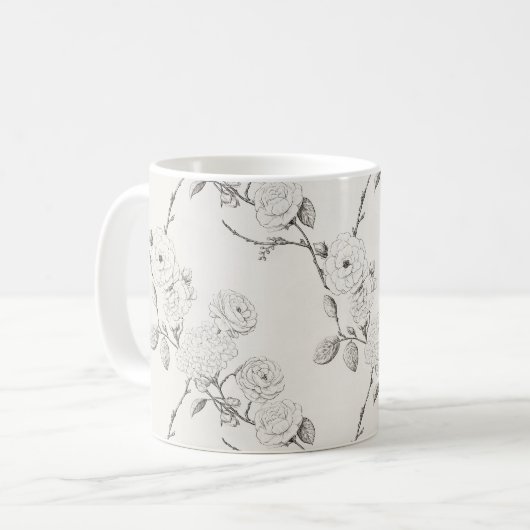 クリーム ブラック 秋の花 コーヒーマグカップ (正面左)