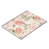 クリーム ブラッシュ ピンク ローズ フラワーブライダルシャワー ノートブック (左側)