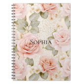 クリーム ブラッシュ ピンク ローズ フラワーブライダルシャワー ノートブック (正面)