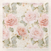 クリーム ブラッシュ ピンク ローズ 花の花嫁のシャワー ガラスコースター (正面)