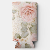 クリーム ブラッシュ ピンク ローズ 花の花嫁のシャワー スリム缶クーラー (裏面)