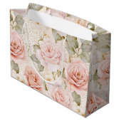 クリーム ブラッシュ ピンク ローズ 花の花嫁のシャワー ラージペーパーバッグ (裏面アングル)