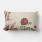 クリーム&ブルガンディミニマルフローラデザイン ランバークッション (正面)
