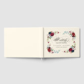 クリーム |ブルゴーニュ |ネイビーブルーフローラ結婚ズ ゲストブック (全面)