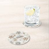 クリーム ブルー ブラウン 雪の結晶 クリスマス ラウンドペーパーコースター (インサイチュ)