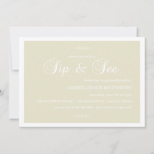 クリーム&ホワイトダマスコスsipと参照招待状 招待状 (正面)