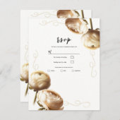 クリーム&ホワイトランヌカルスフローラ結婚式RSVP 招待状 (正面/裏面)