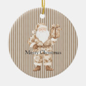 クリーム ホワイト ストライプス サンタ クリスマス セラミックオーナメント (正面)