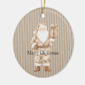 クリーム ホワイト ストライプス サンタ クリスマス セラミックオーナメント (左)