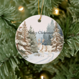 クリーム ホワイト ストライプ 鹿 クリスマス ツリー セラミックオーナメント