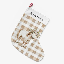 クリーム ホワイト プラッド ストライプ フラワー 馬 クリスマス ラージクリスマスストッキング