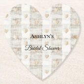 クリーム ホワイト ベージュ ボヘミアンハート ブライダルシャワー ペーパーコースター (正面)