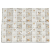 クリーム ホワイト ベージュ ボヘミアンハート ブライダルシャワー ラージペーパーバッグ (正面)