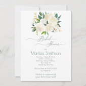 クリーム ホワイト ローズ ゴールド グリーン リーフ ブライダル シャワー 招待状 (正面)