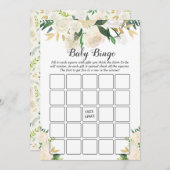 クリーム ホワイト ローズ フラワー ベイビー シャワー ビンゴ ゲーム (正面/裏面)