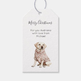 クリーム ホワイト 犬 ピンク 花柄 クリスマス ギフトタグ