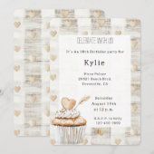 クリーム ボーホー ハーツ カップケーキ 誕生日 招待状 (正面/裏面)