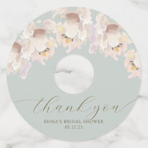 クリーム&ミントウォーターカラーフローラワイングラスラベル